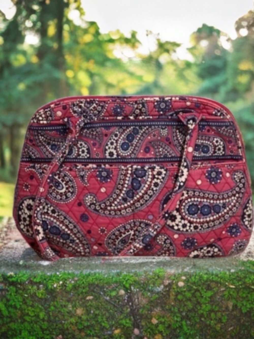 Vintage Vera Bradley Bowler Shoulder Bag Boysenberry Pattern Pink Purple Paisley